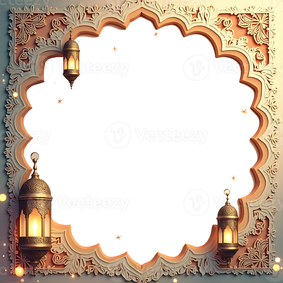 Ornate islamic frame with lanterns png