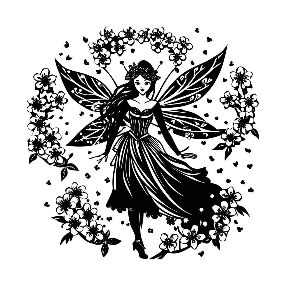 Fairy Surrounded By Flowers svg vector