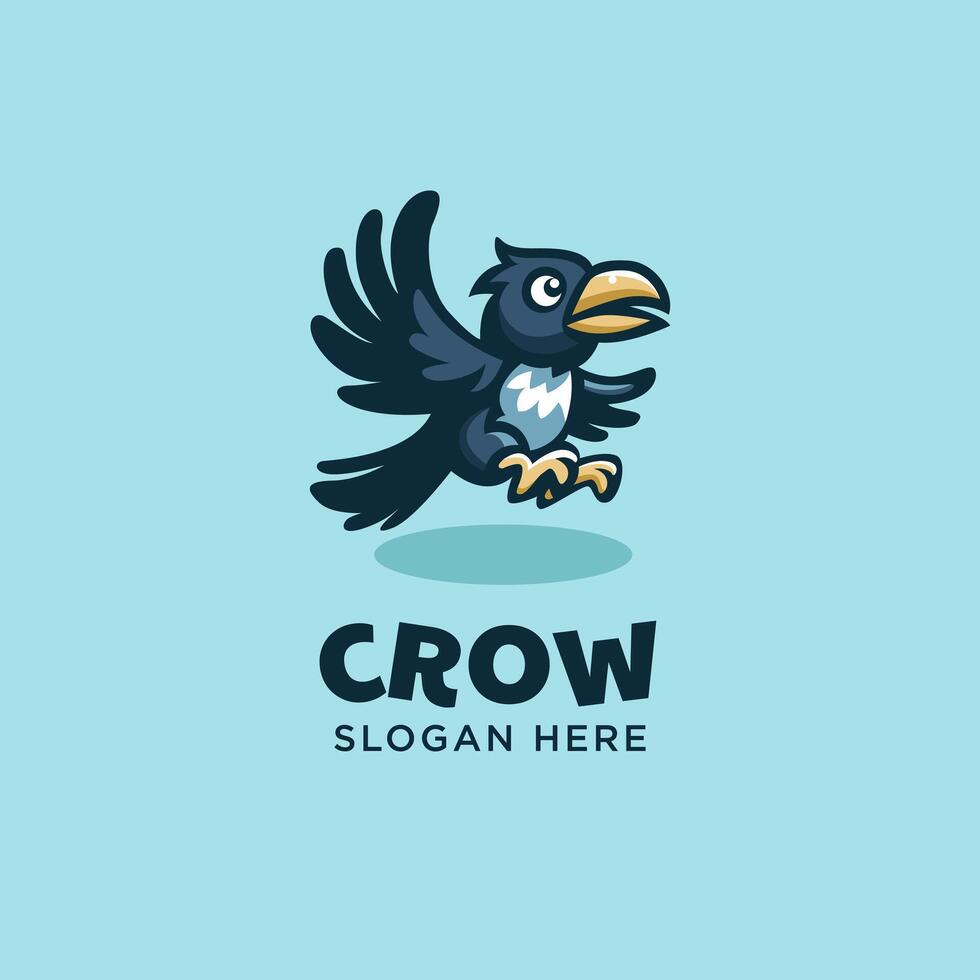 playful flying crow raven logo design vector