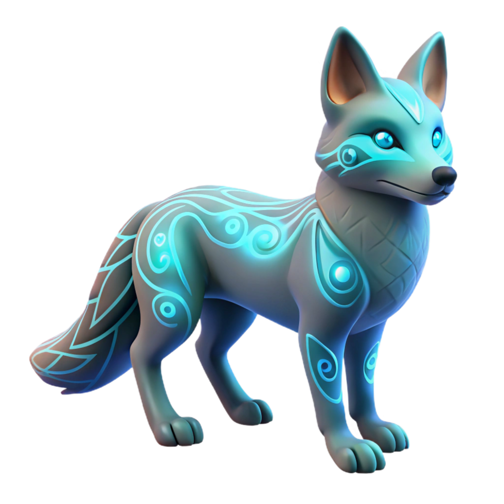 Glowing Tribal Fox 3D Render png
