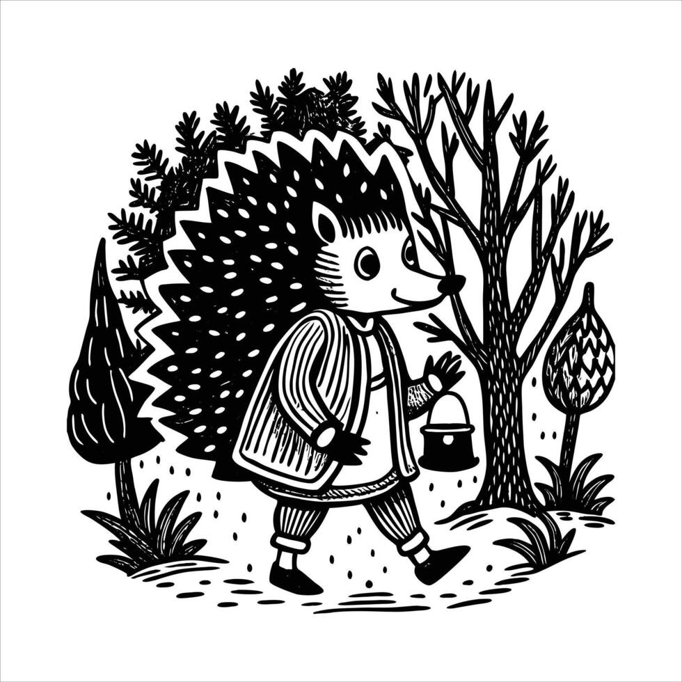 Cute hedgehog coloring page for kids vector