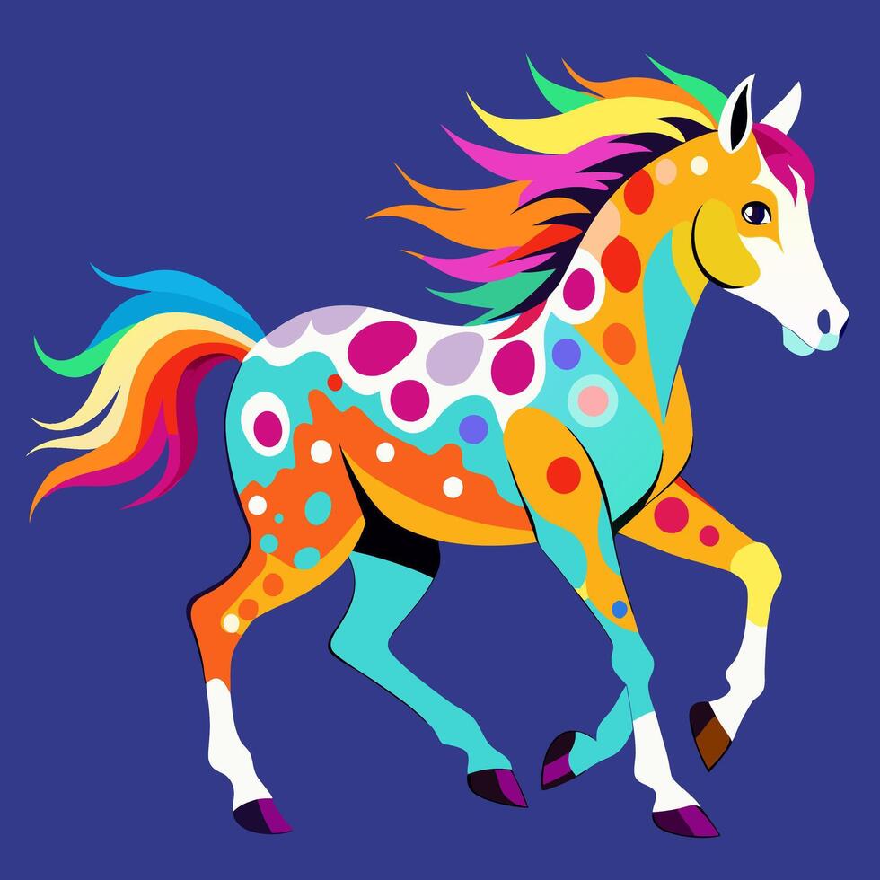 Rainbow Polka Dot Horse Colorful Artistic Illustration Whimsical Design. vector