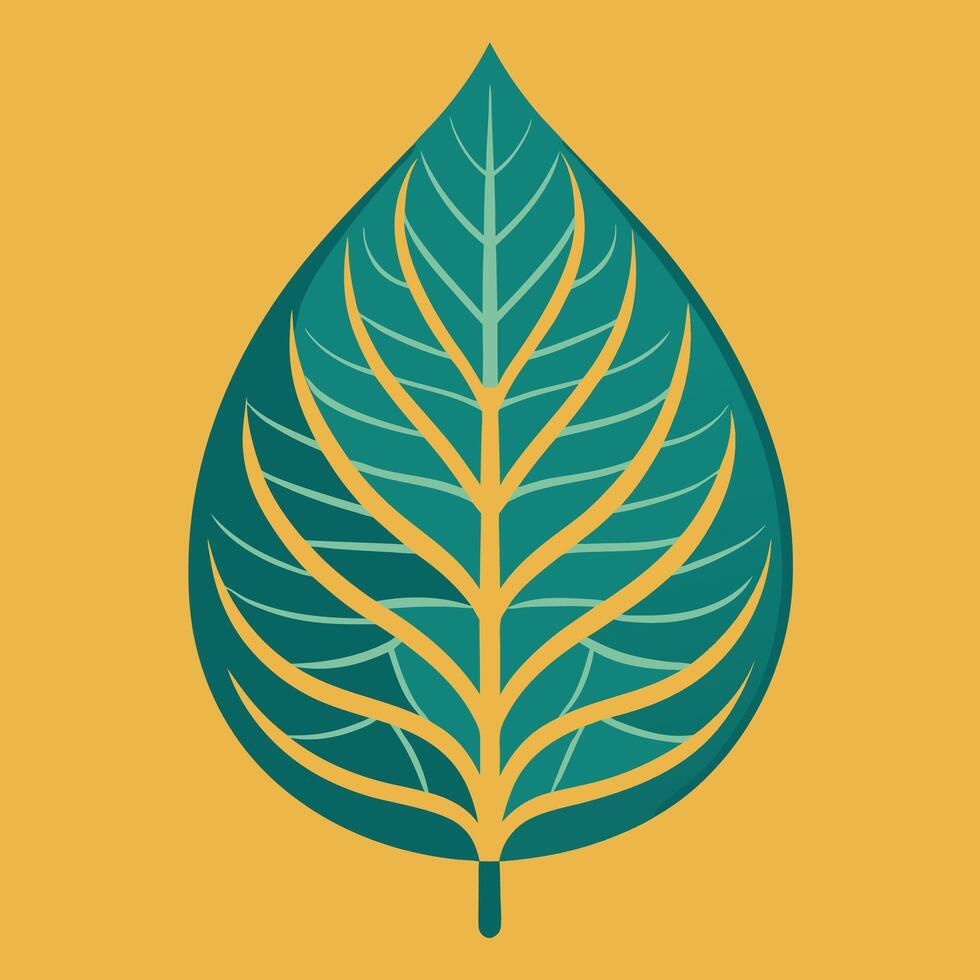 Stylized Teal and Gold Leaf Illustration Graphic Botanical Design. vector