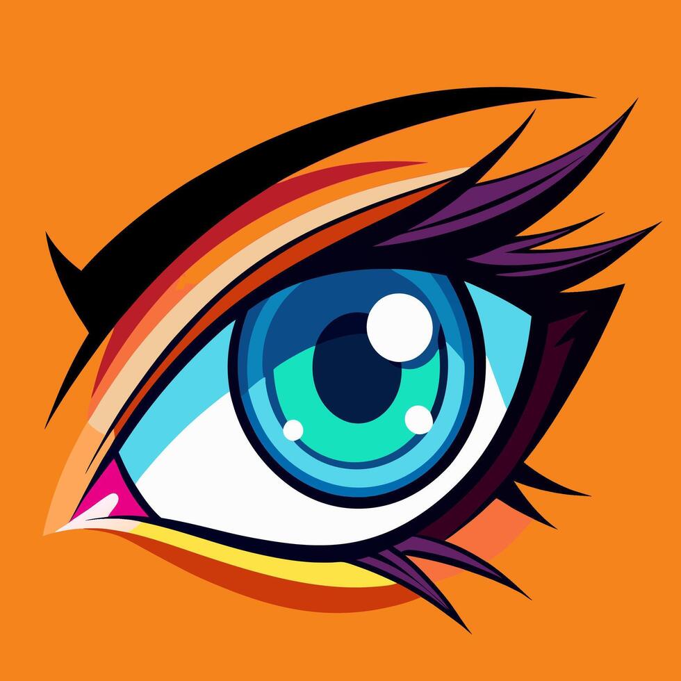 Bold Teal Eye Graphic Pop Art Anime Style Illustration High Resolution. vector