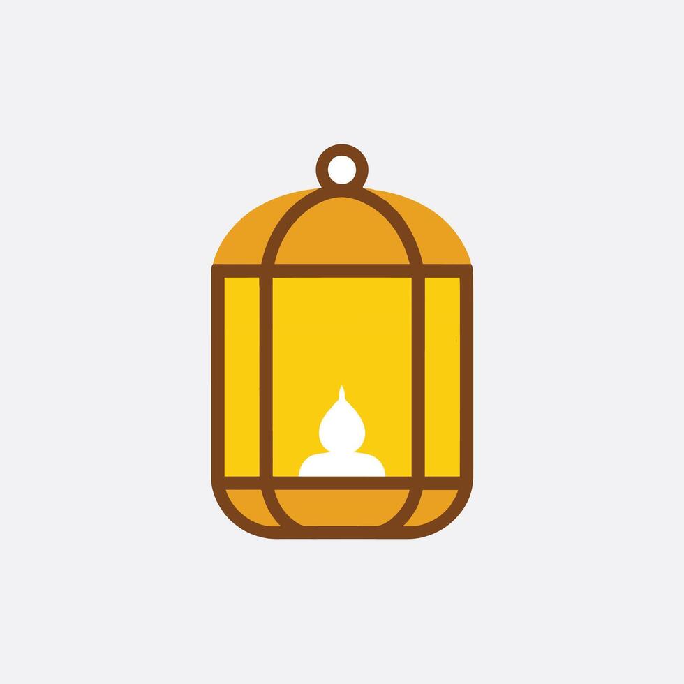 Simple Illustration Of A Golden Lantern With A Glowing Flame vector