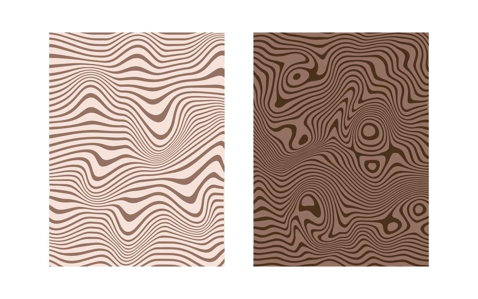 Mocca mousse liquify backgrounds. Coffee colors. Modern abstract marble posters. Hypnotic wavy lines. Psychedelic acrylic texture. Hippie groovy swirls, spirals. Banner, placard template. vector