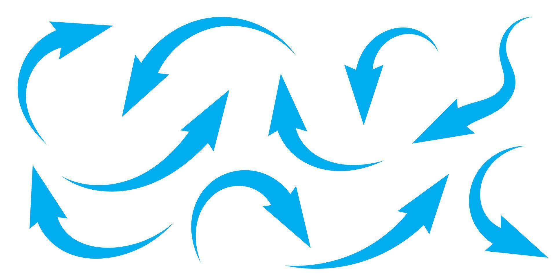 Air flow. Set of blue arrows showing direction of air movement. Wind direction arrows. Blue cold fresh stream from vector