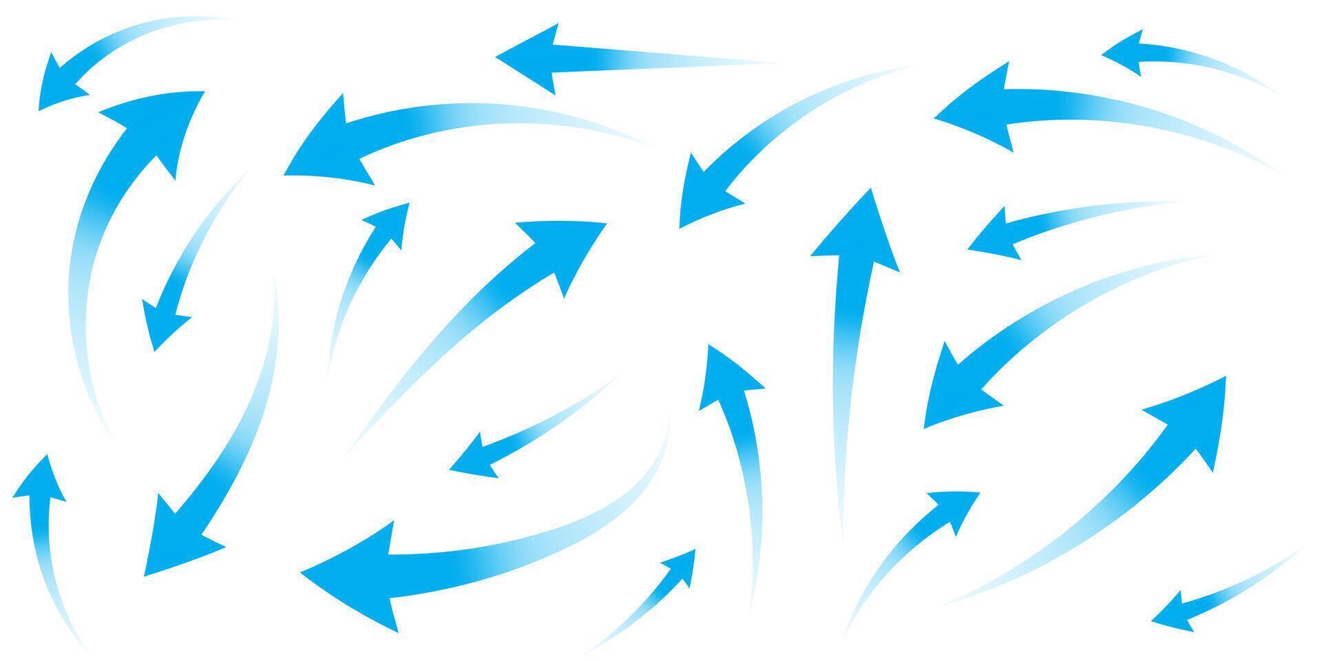 Air flow. Set of blue arrows showing direction of air movement. Wind direction arrows. Blue cold fresh vector