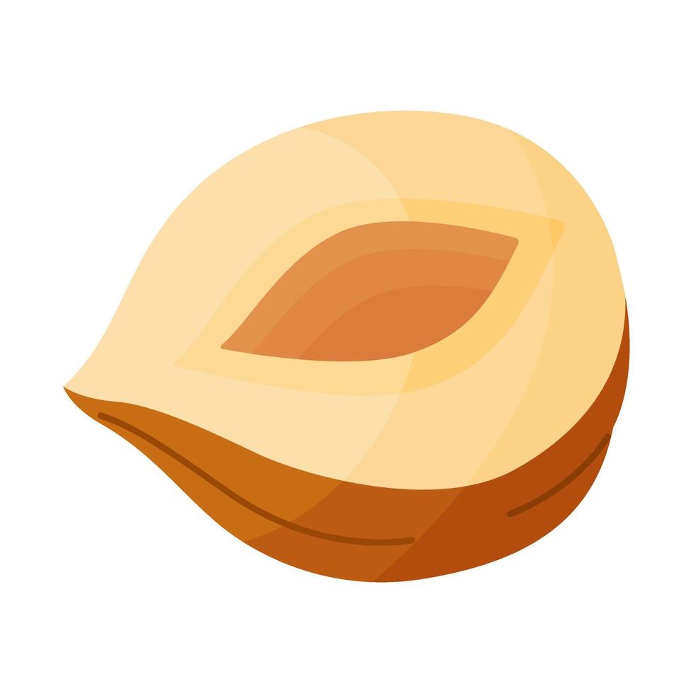 Hazelnut ripe and tasty. Half a hazelnut kernel without shell. Hand drawn trendy flat style isolated icon. Healthy treat, snacks, peeled forest nut. illustration vector