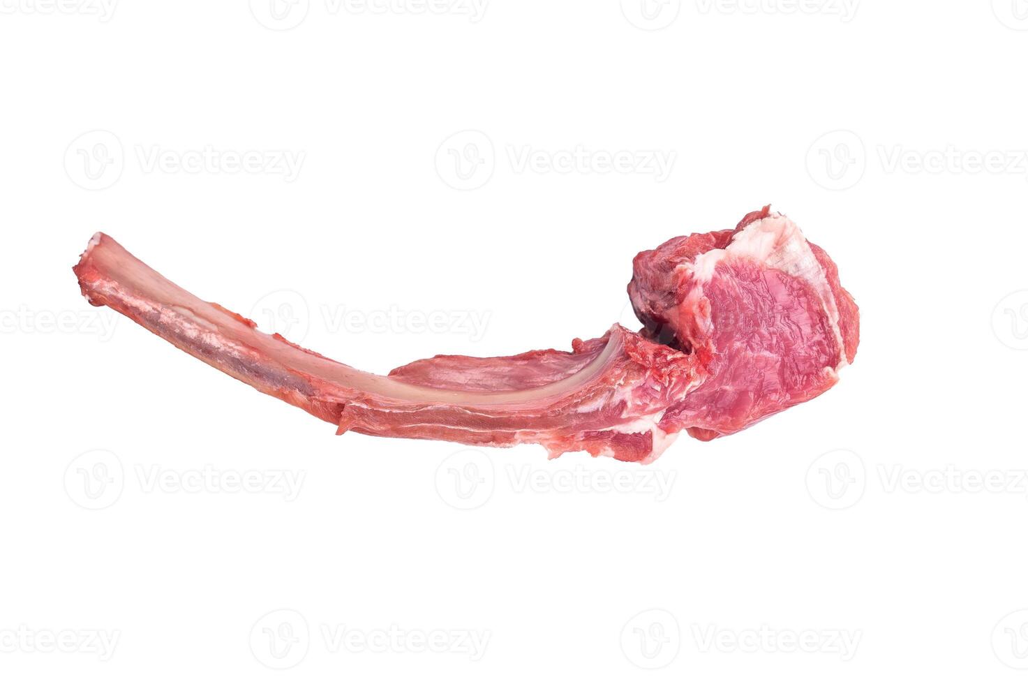 Raw lamb meat chops, fresh mutton cutlets isolated on white background. top view photo