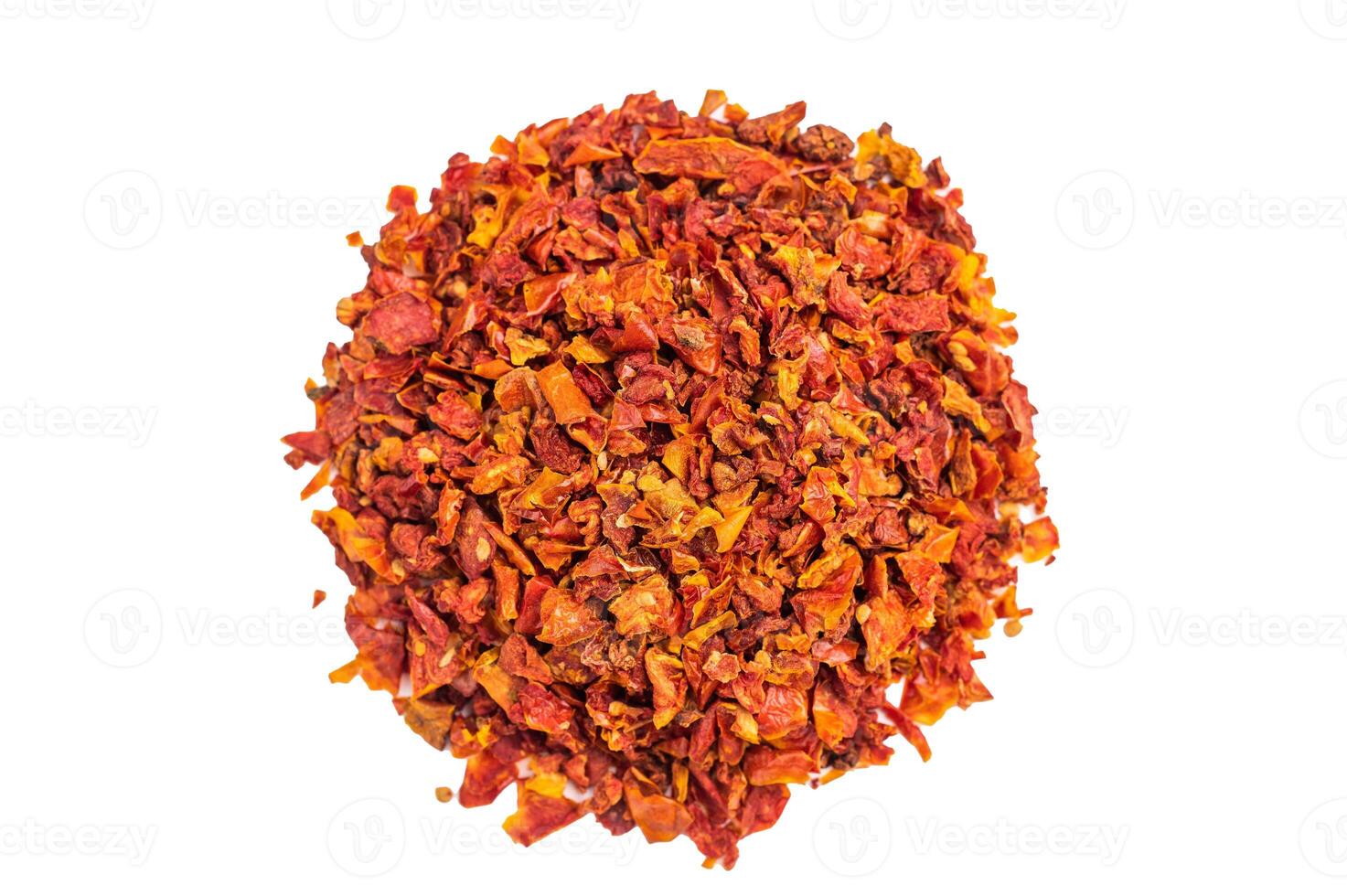 Sun Dried Tomato Flakes Isolated on White background. top view photo