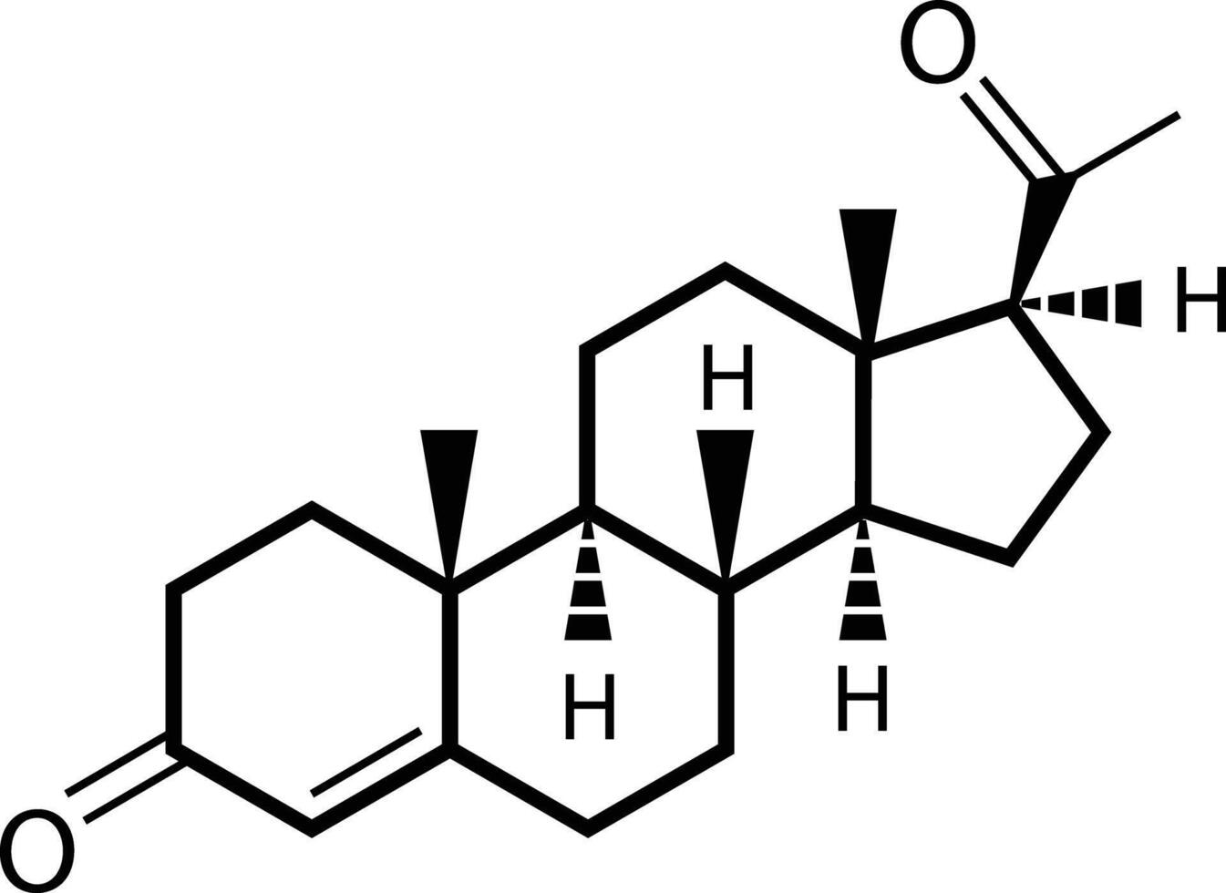 Progesterone chemical formula. Progesterone chemical molecular structure. Chemical formula of progesterone hormone. vector