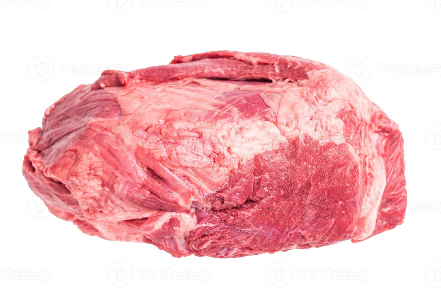 Close-up of raw boneless beef shank cuts, highlighting their tender texture and vibrant hue, ideal for culinary enthusiasts seeking quality ingredients. isolated on white background. top view photo