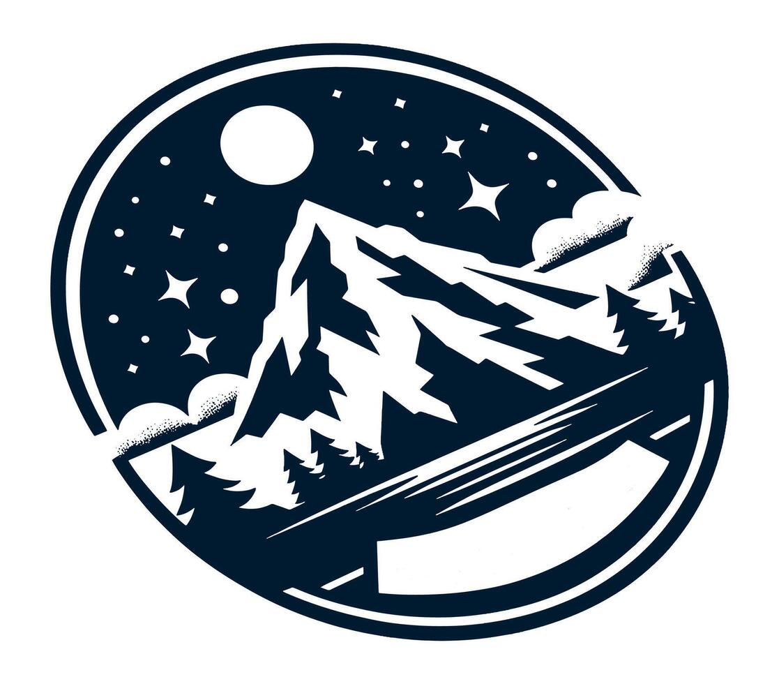 Mountain landscape with stars and moon illustration vector
