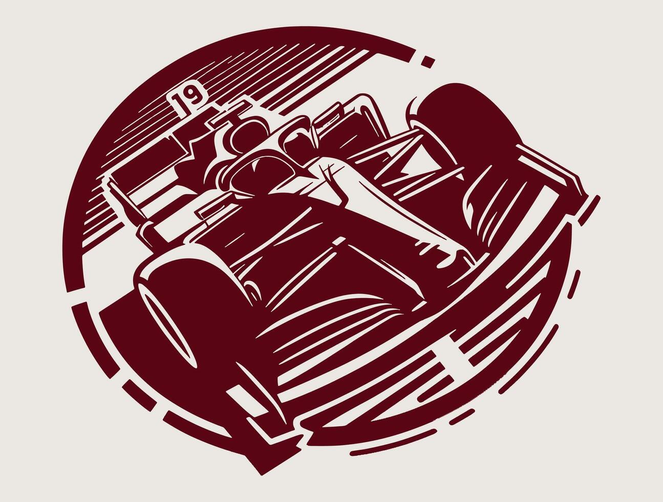 A racing car in a circle with a red background vector