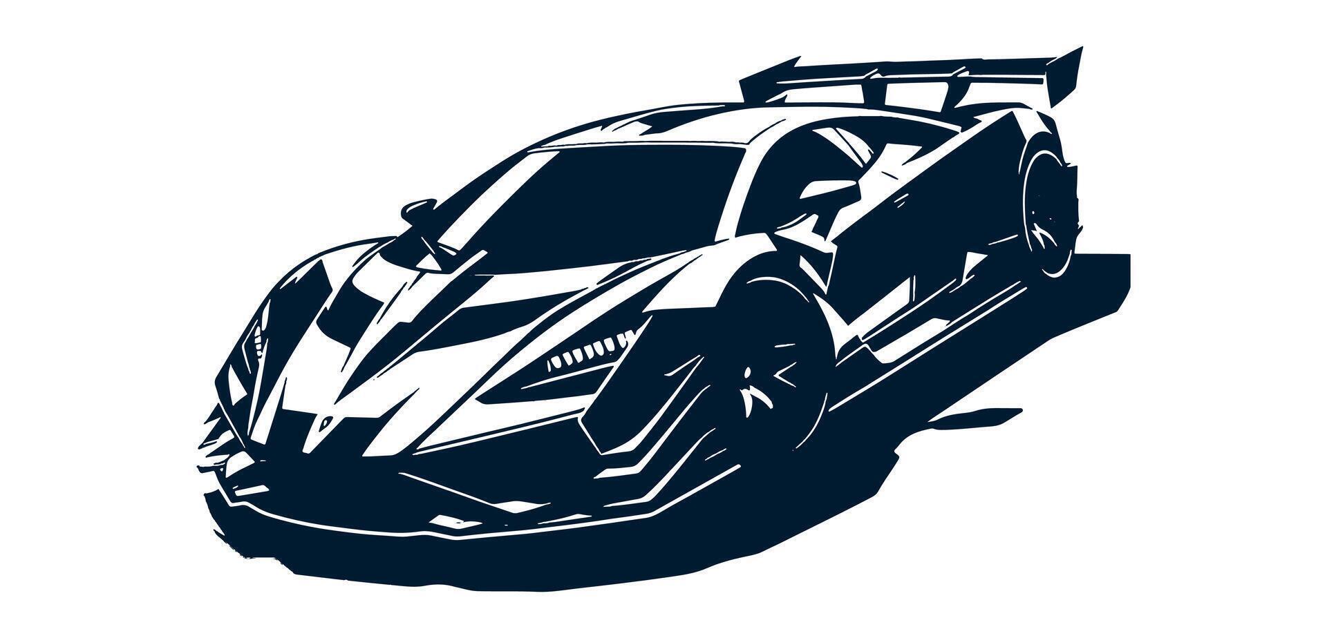 A black and white illustration of a sports racing car vector
