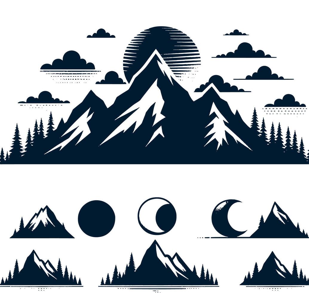 Mountains and moon illustration vector