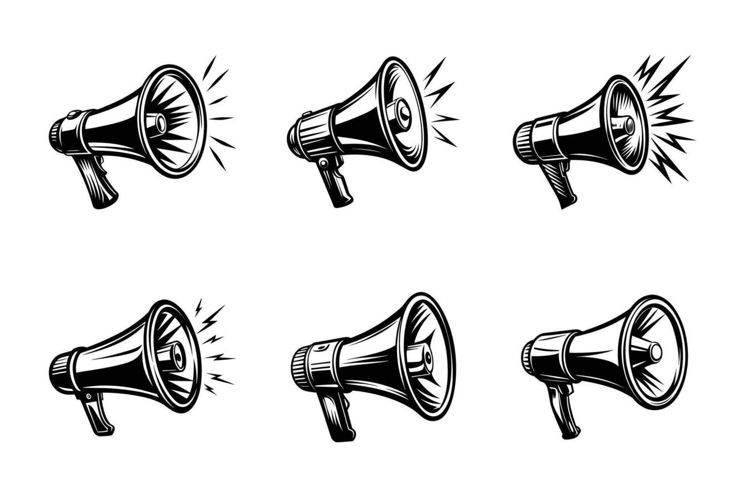 Simple outline megaphone silhouette icon set vector