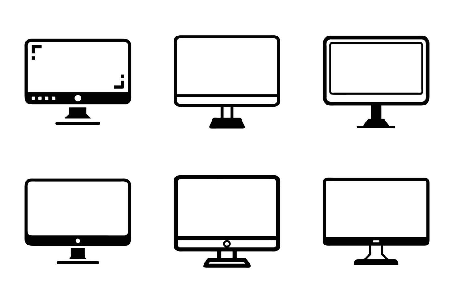 Monitor outline icon set in silhouette style vector