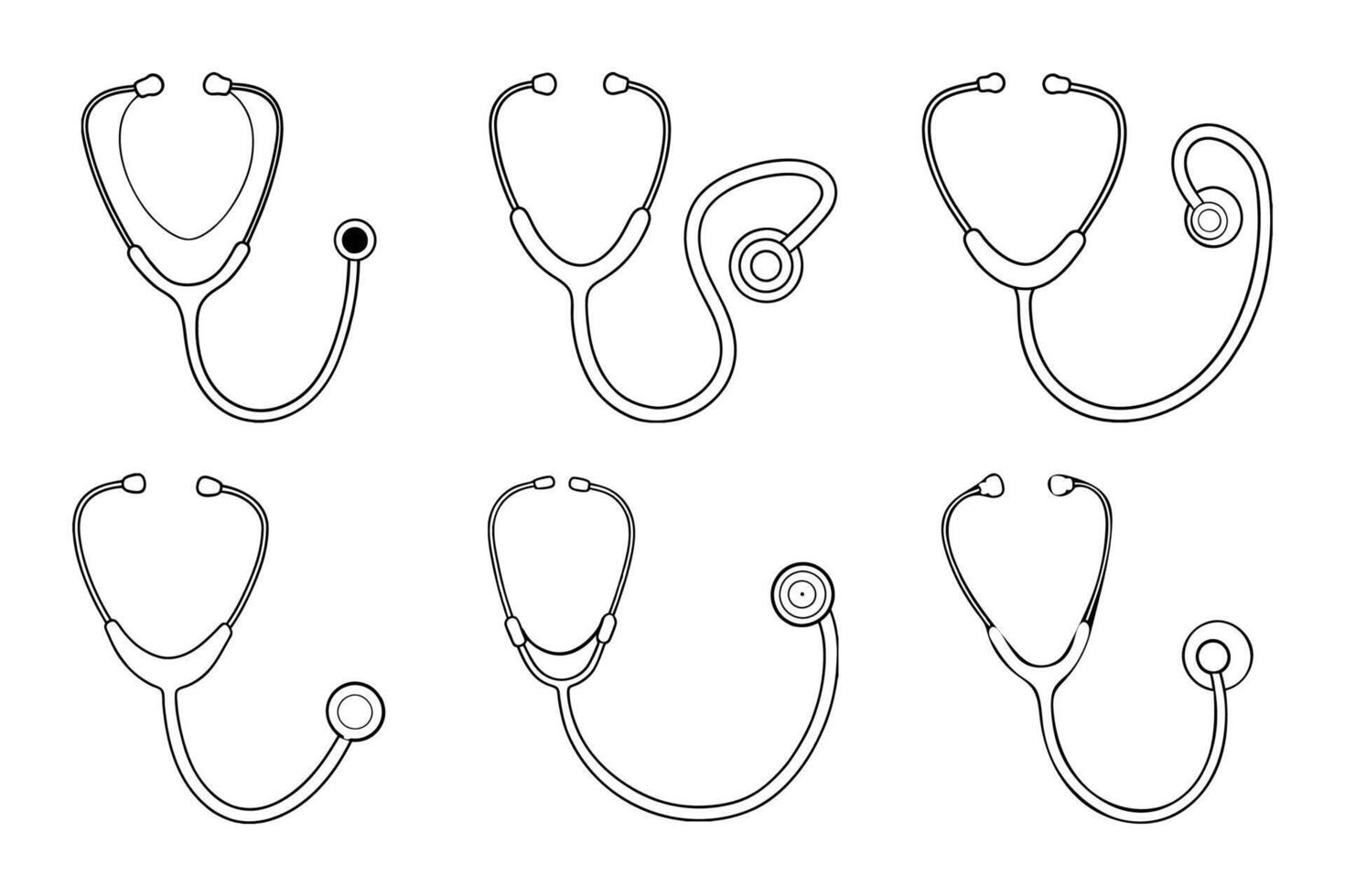 Medical stethoscope silhouette icon set in flat vector