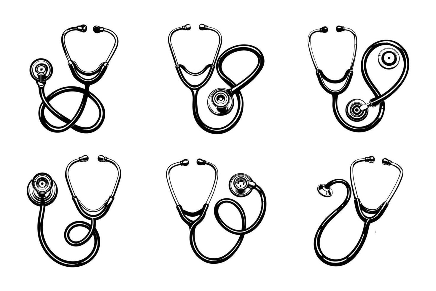 Stethoscope silhouette icon set in flat style vector