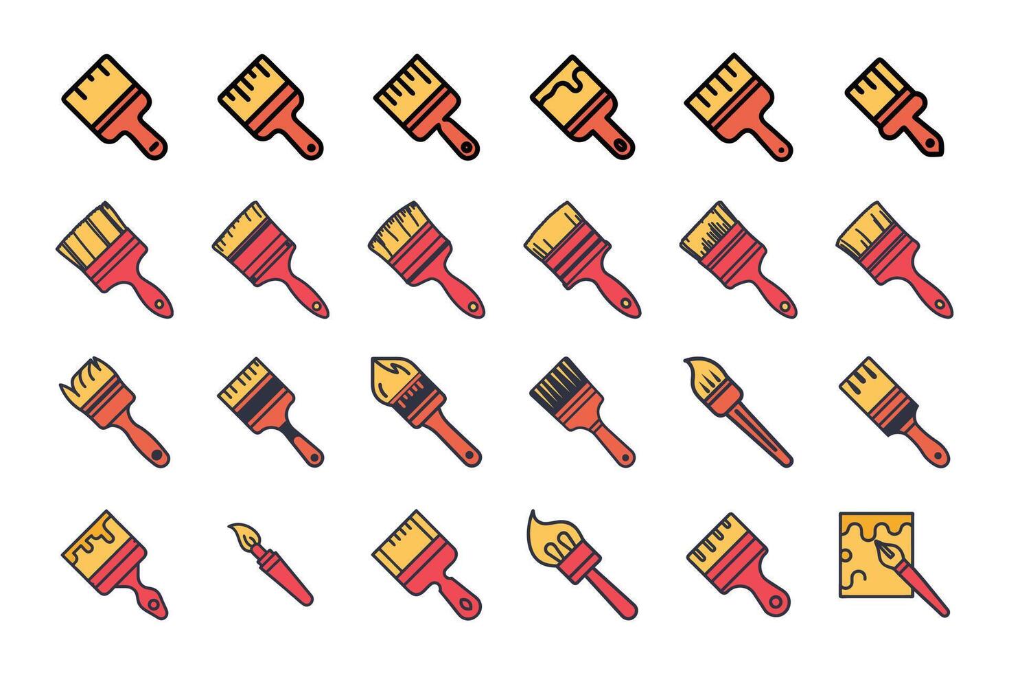 Paint brush tool icon set in outline vector