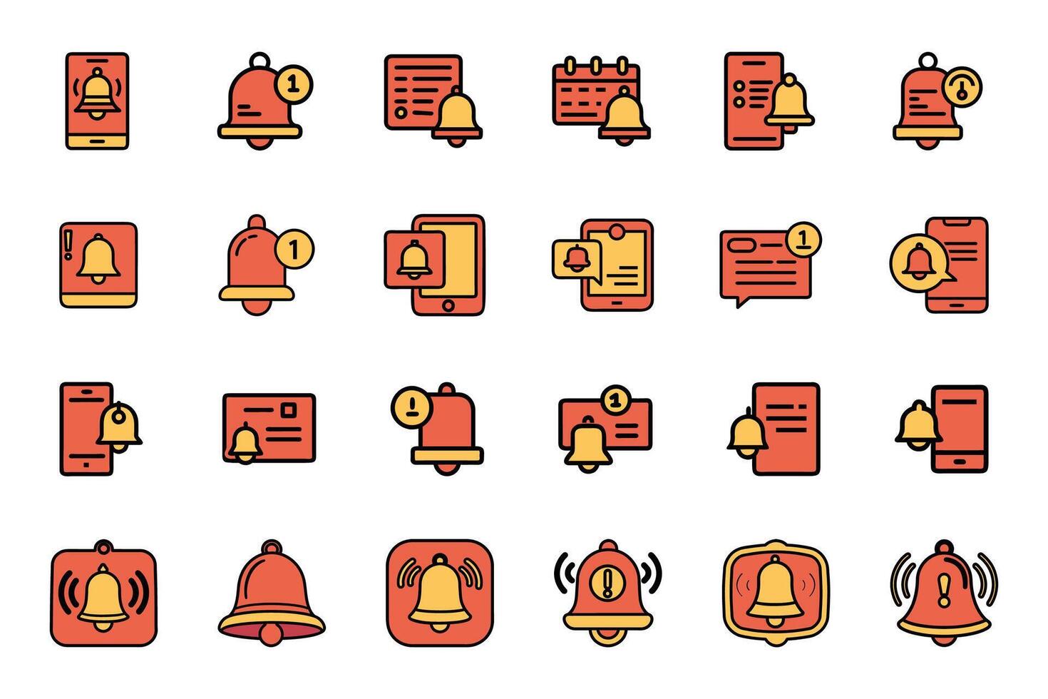 Elegant notification bell silhouette icon set vector