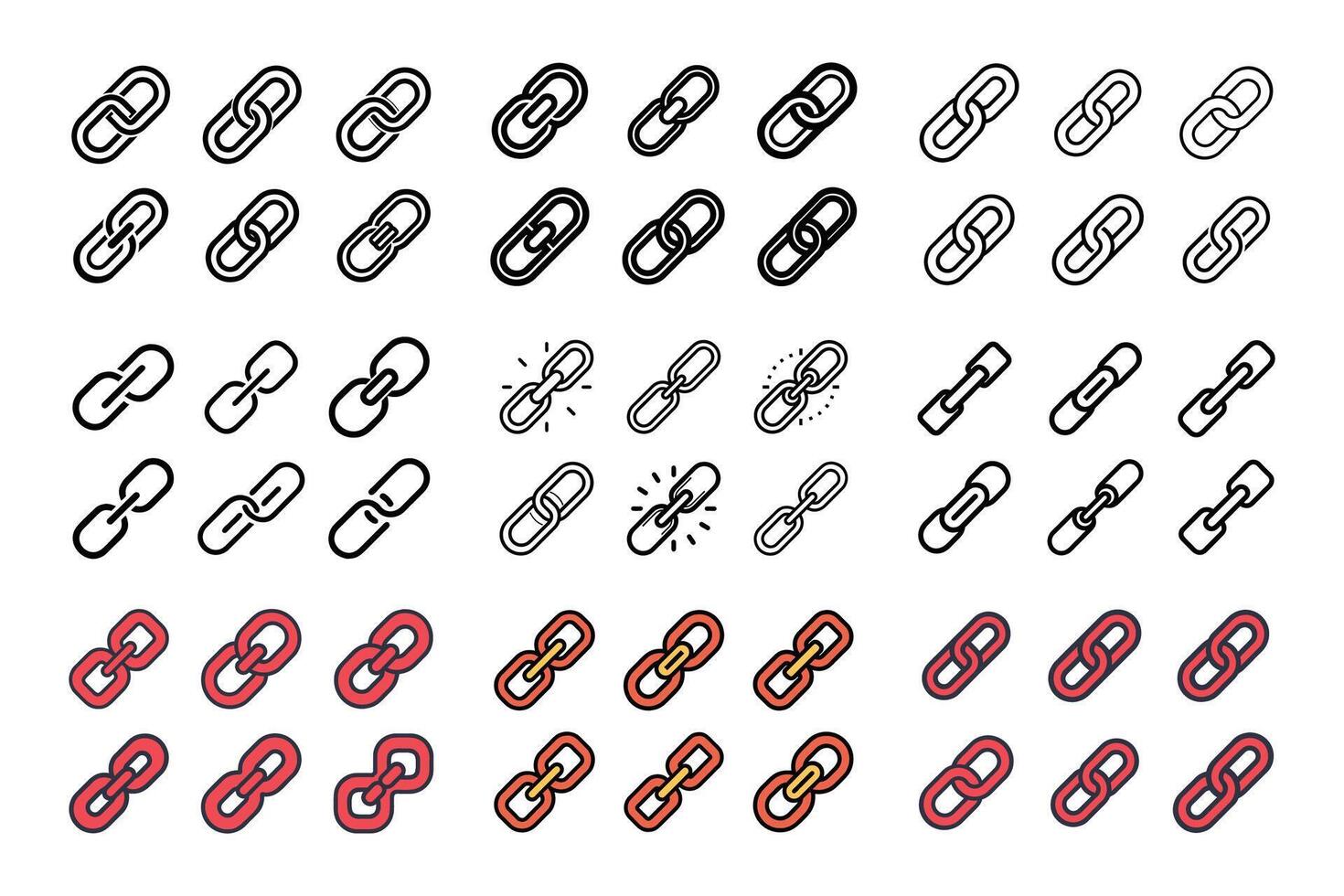 Modern chain link silhouette icon collection vector