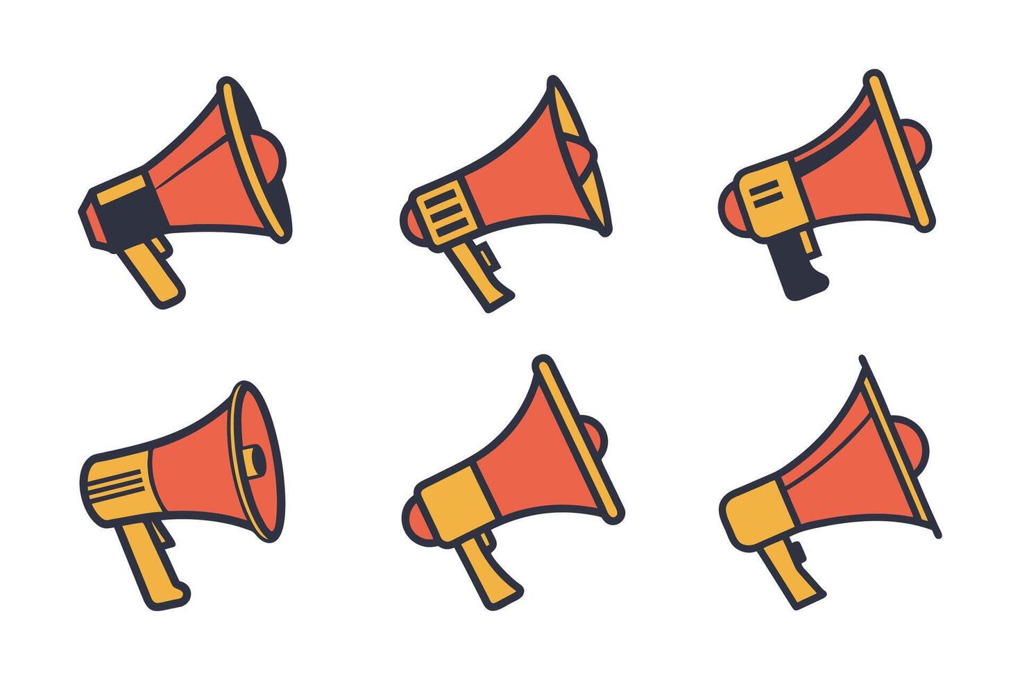 Minimalist speaker megaphone silhouette icon set vector