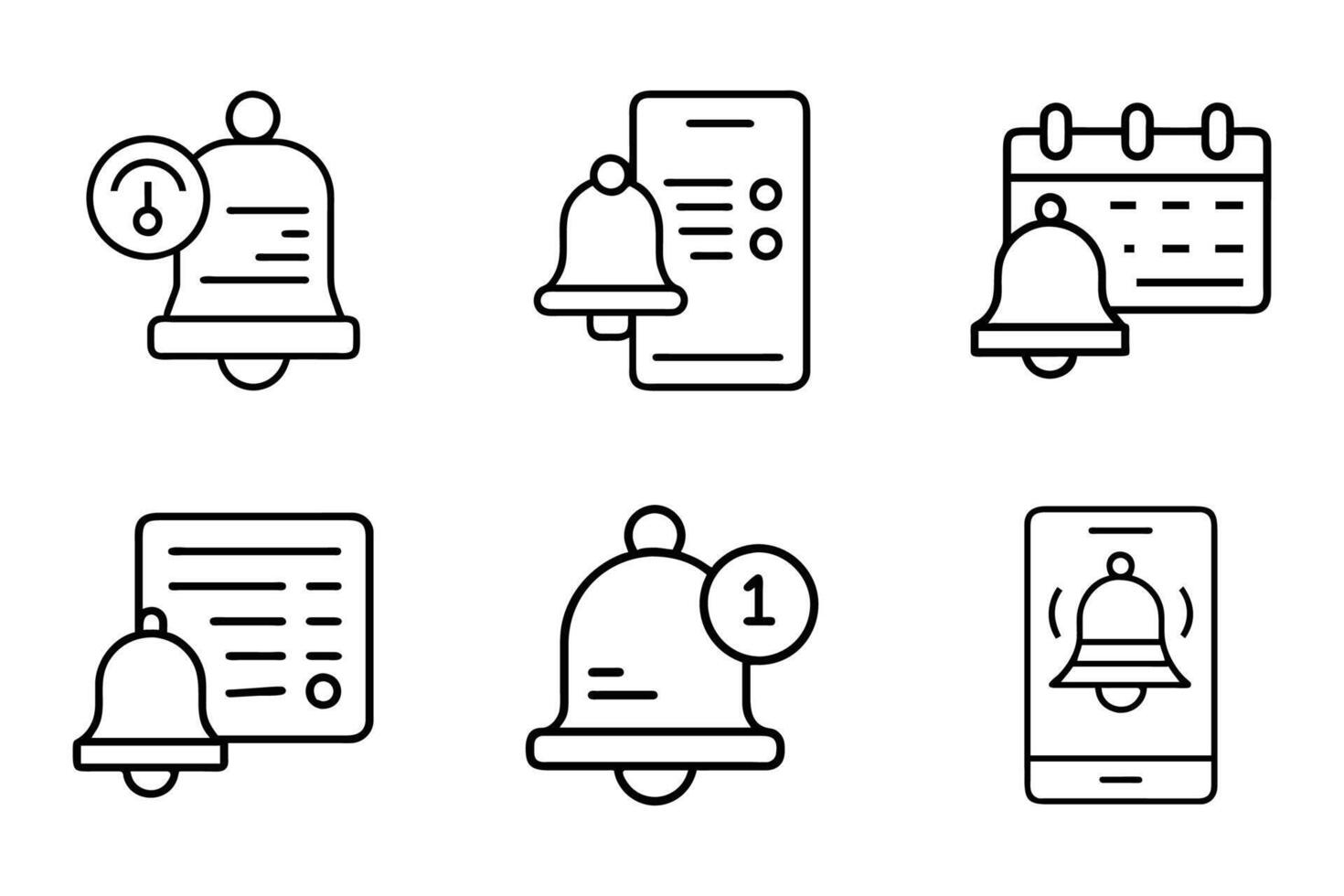 Notification bell icon pack with outline style vector
