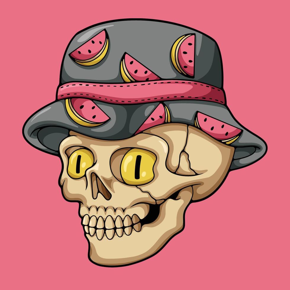 skull bucket hat illustration vector