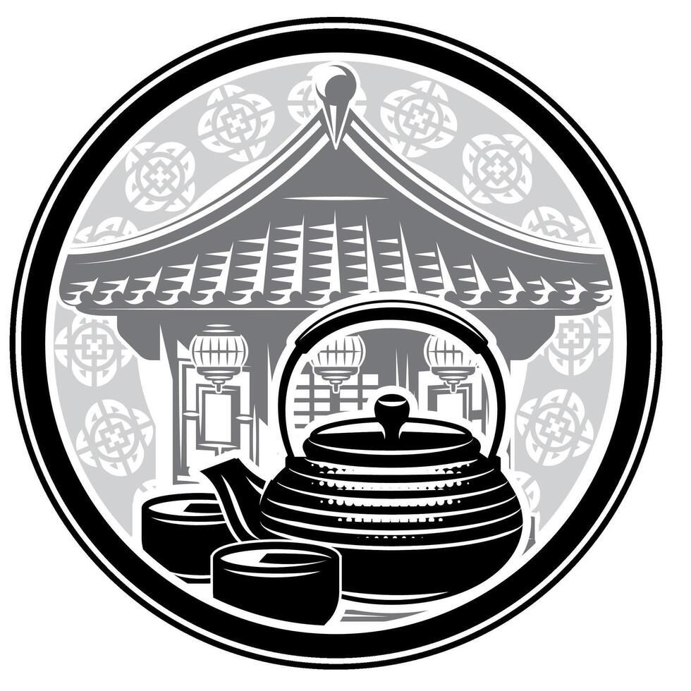 An elegant depiction of a traditional tea ceremony set within a serene temple evoking a sense of calm and cultural appreciation vector