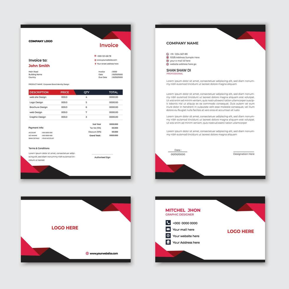 A business card with red and black design vector