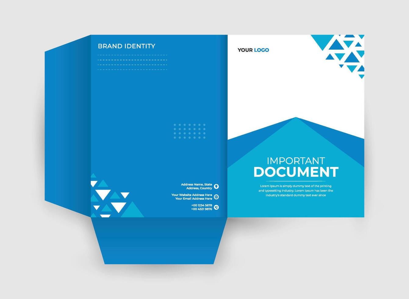 A blue folder with a triangle design on it vector