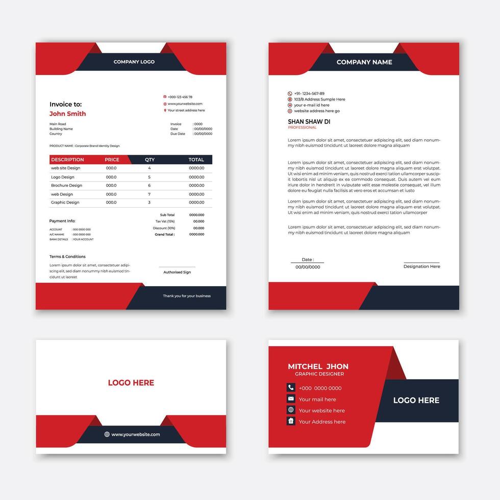 Modern Corporate Stationery Design Invoice Letterhead business card Template vector