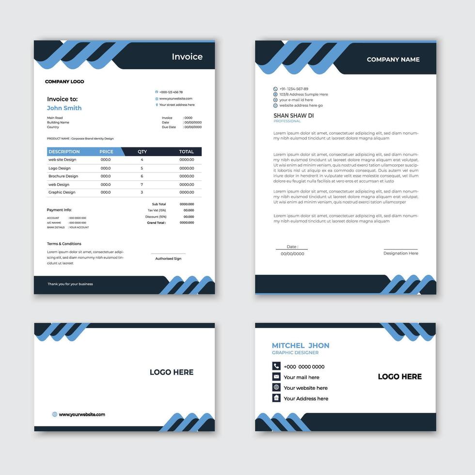 Modern Corporate Stationery Design Invoice Letterhead business card vector