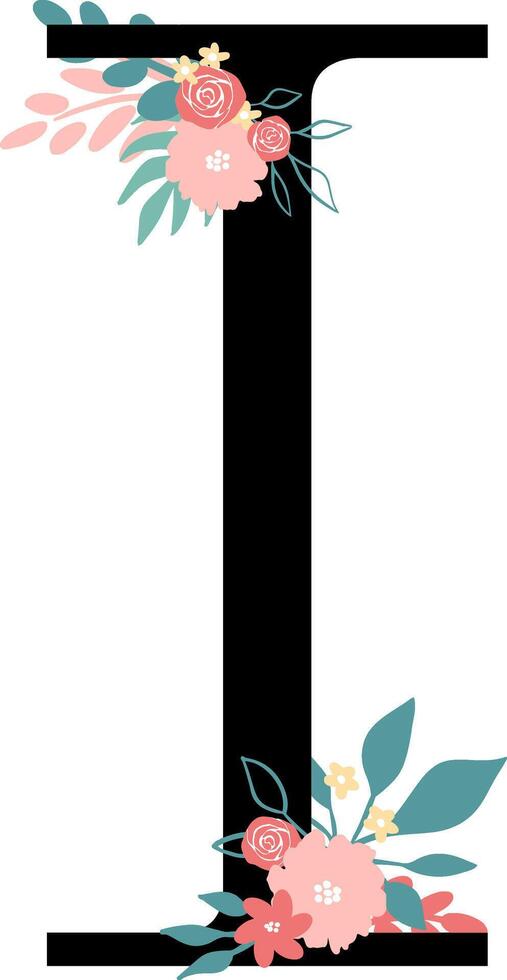 Wedding Letter I with flowers vector