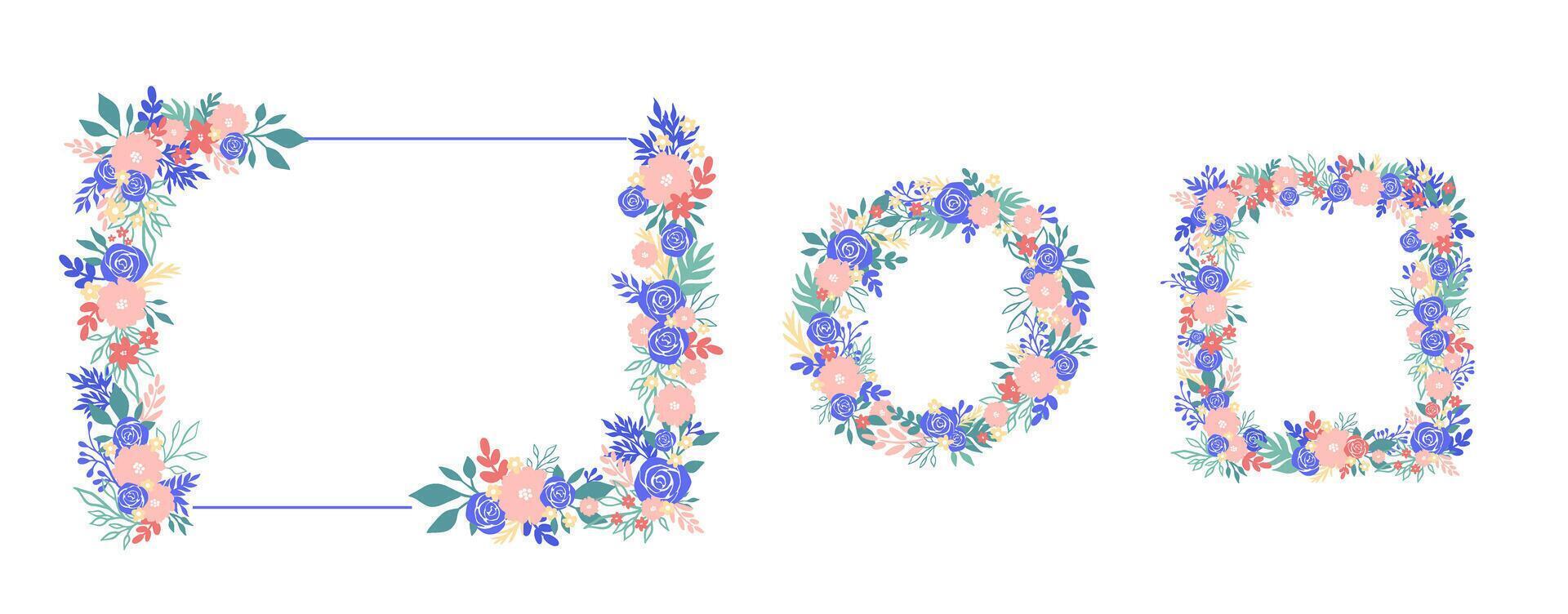 A set of floral text frames with blue roses border vector
