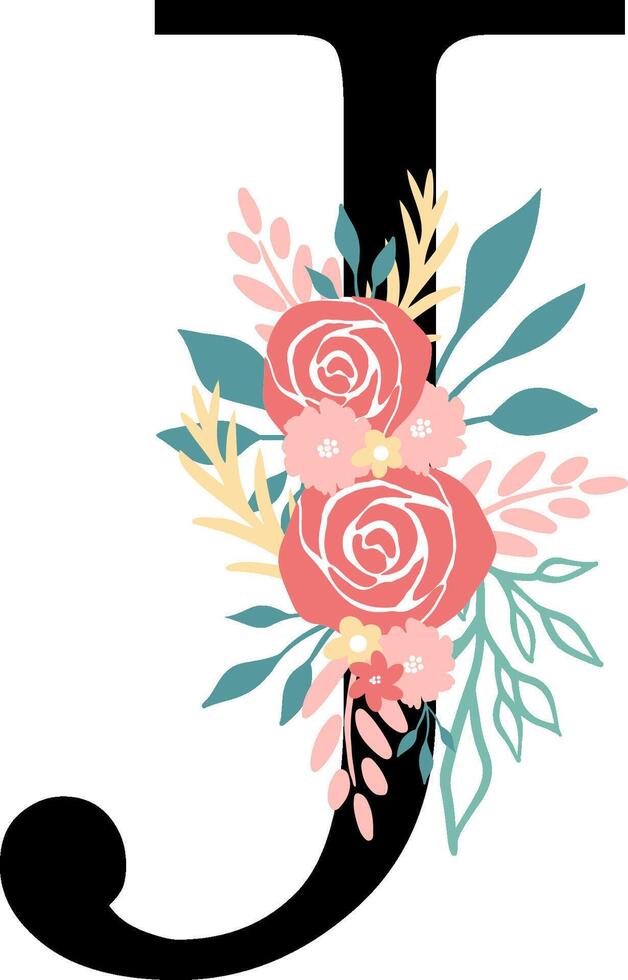 Wedding Letter J with flowers vector