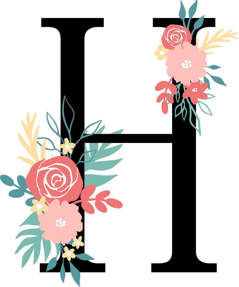 Wedding Letter H with flowers vector