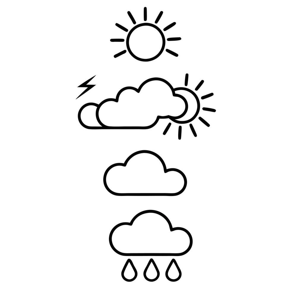 Weather icon design Sun Partly Cloudy with some shade, some sunny clouds Rainy Rain cloud. vector