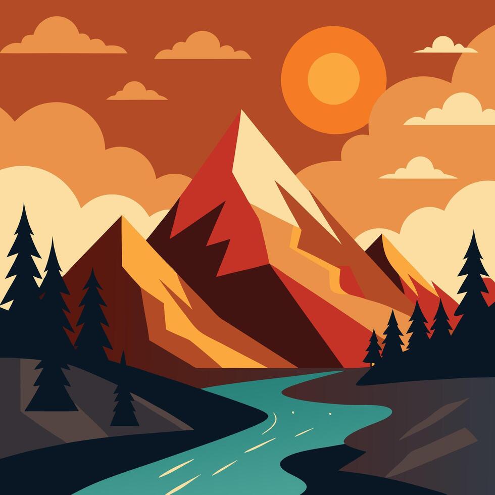 Mountain landscape stylization, line arts wallpaper, seamless border, banner, imitation of mountain ranges vector