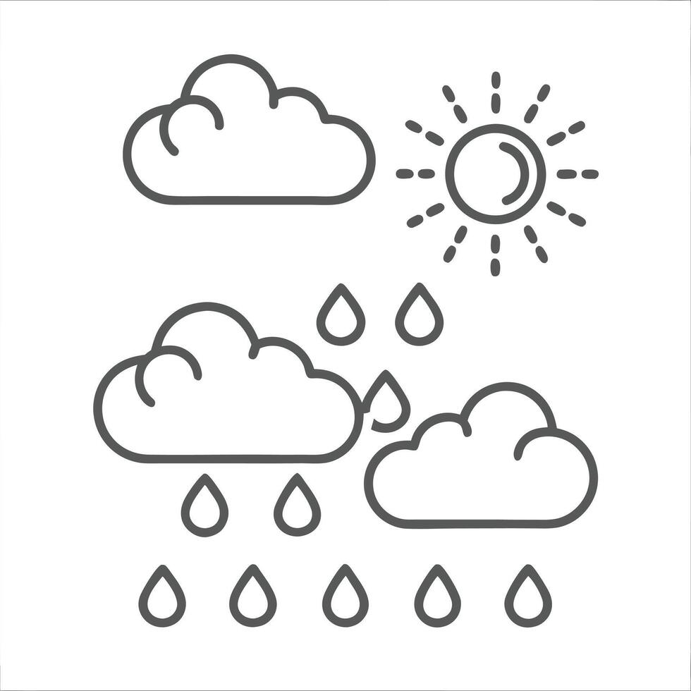 Weather Icon, Minimalist Sun, Cloud, and Rain Symbol. vector