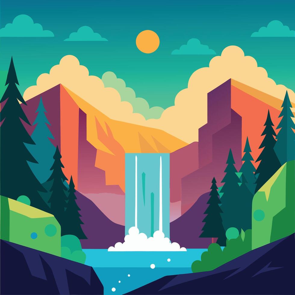 Natural landscape with waterfalls and rivers. vector