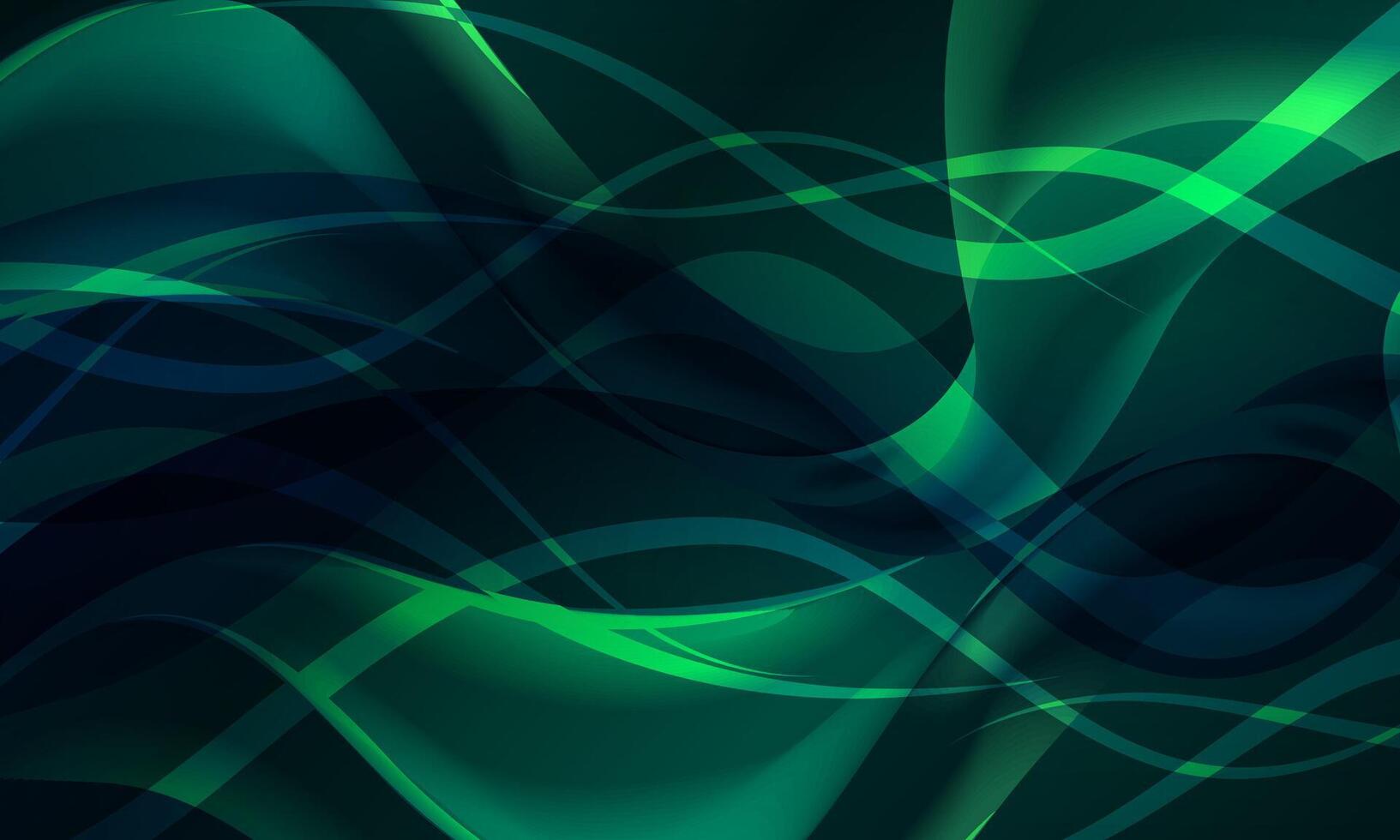 Abstract glowing wave lines on dark green background. Dynamic wave pattern. smooth wallpaper. vector