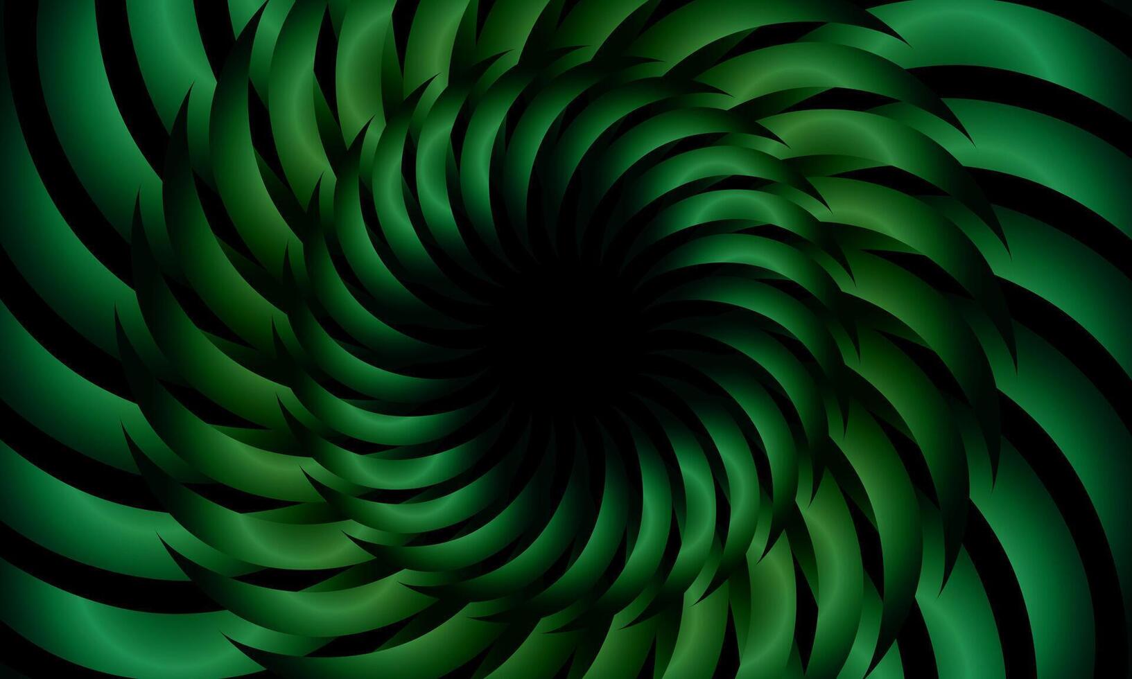 Twist spiral curly wavy curved spinning pattern. abstract spiral circular pattern dark green background. shiny green. vector