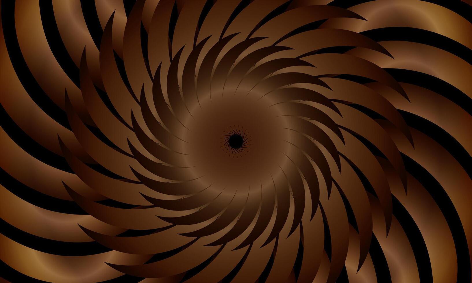 Twist spiral curly wavy curved spinning pattern. abstract spiral circular pattern dark brown background. vector