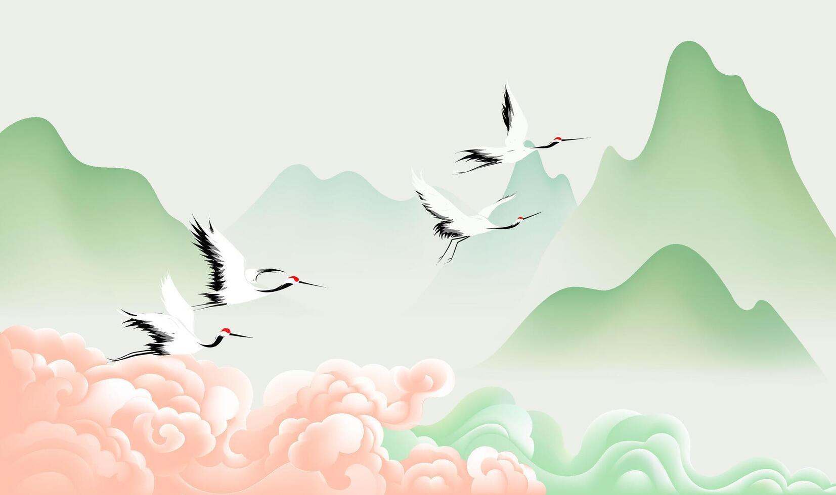 Chinese style horizontal illustration design auspicious clouds and flying vector