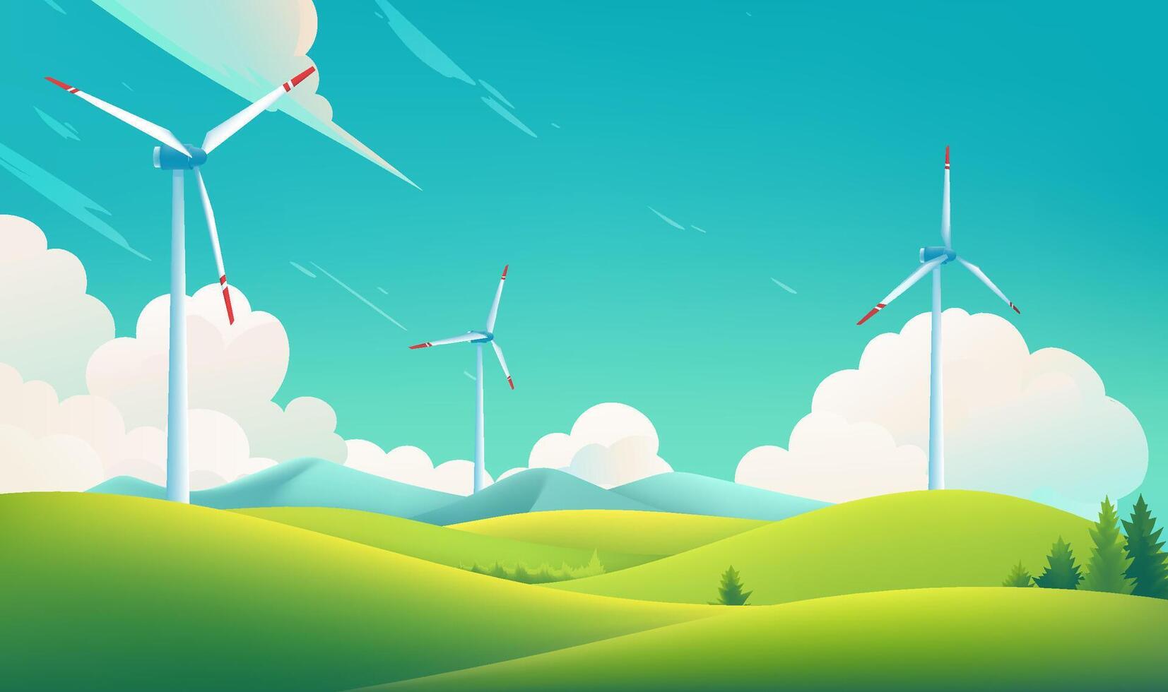 Environmental protection banner design wind turbines in a natural environment vector