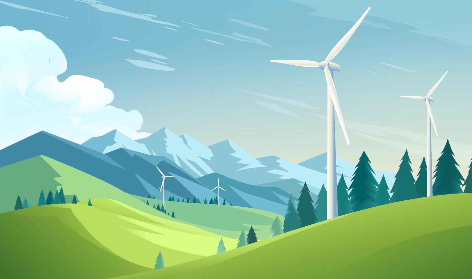 Environmental protection banner design wind turbine in the mountains vector
